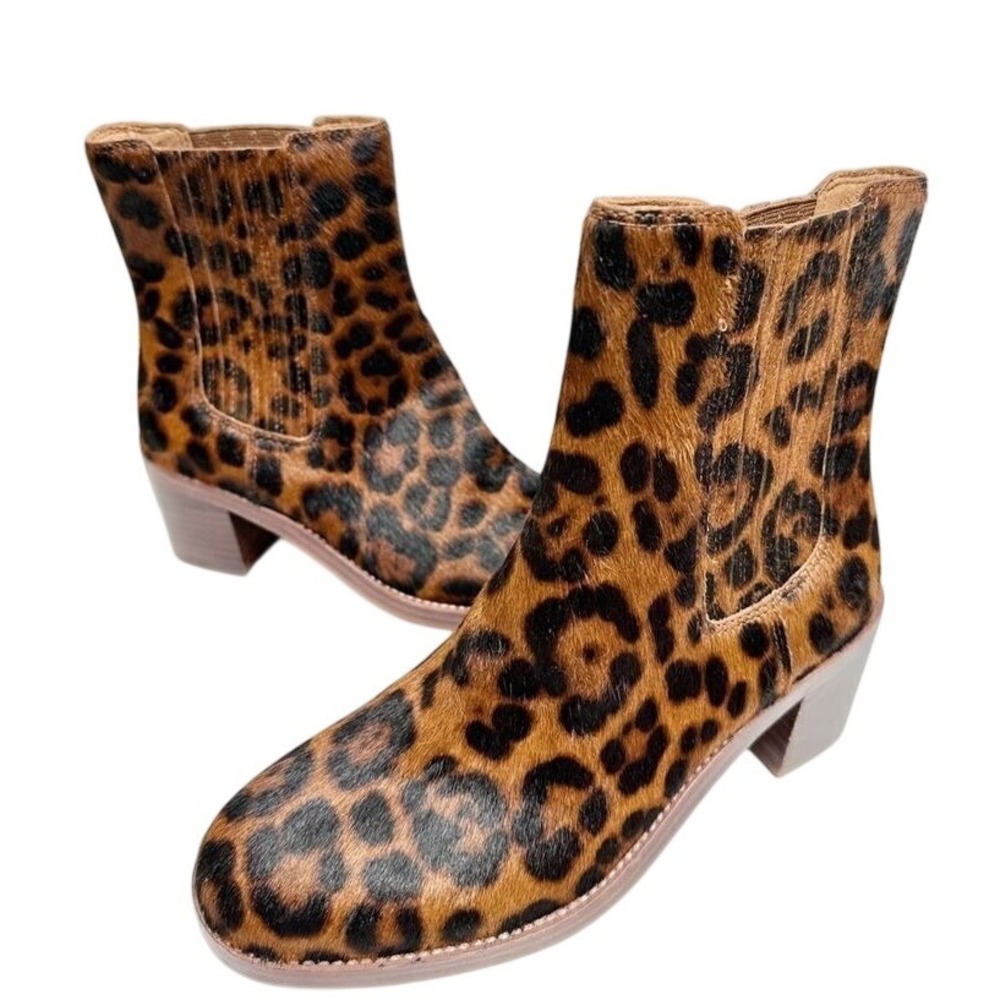 Madewell Leopard Print Calf Hair Chelsea Ankle Boots Brown Black Size 6 NEW